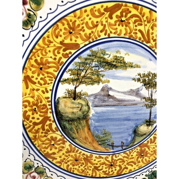 Vintage F.G. Deruta Signed Wall Plate Pictorial Hand Painted 12" Diameter Italy - Picture 3 of 8